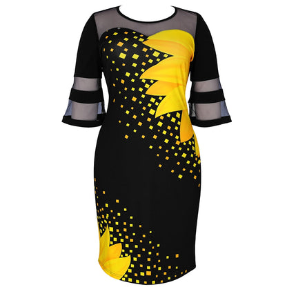 Emma - Solsikkeblomstret kjole med ermer i mesh