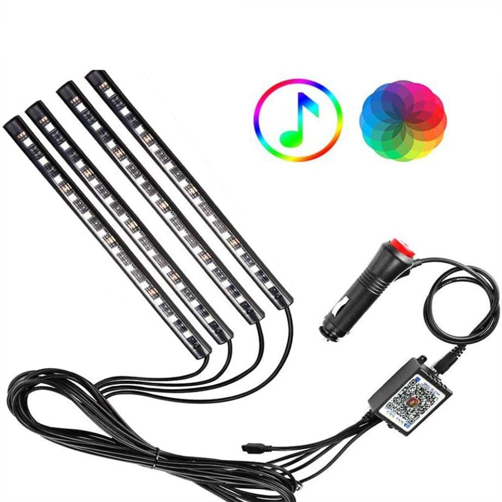 GlowRide - LED-atmosfærelys for bil med fjernkontroll og lydaktivering