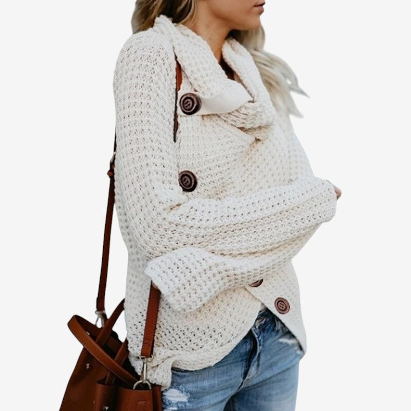 Nancy – Langermet Cardigan med Knappelukking og Høy Hals