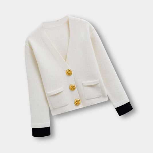 Emma - Langermet cardigan med V-hals knappedetaljer og myk strikk