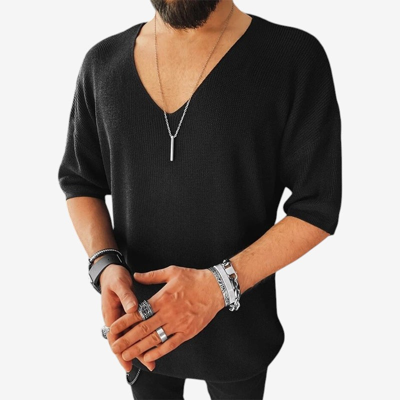 Mark – Kortermet V-hals Skjorte med Løs Passform