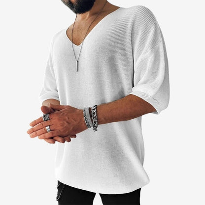 Mark – Kortermet V-hals Skjorte med Løs Passform