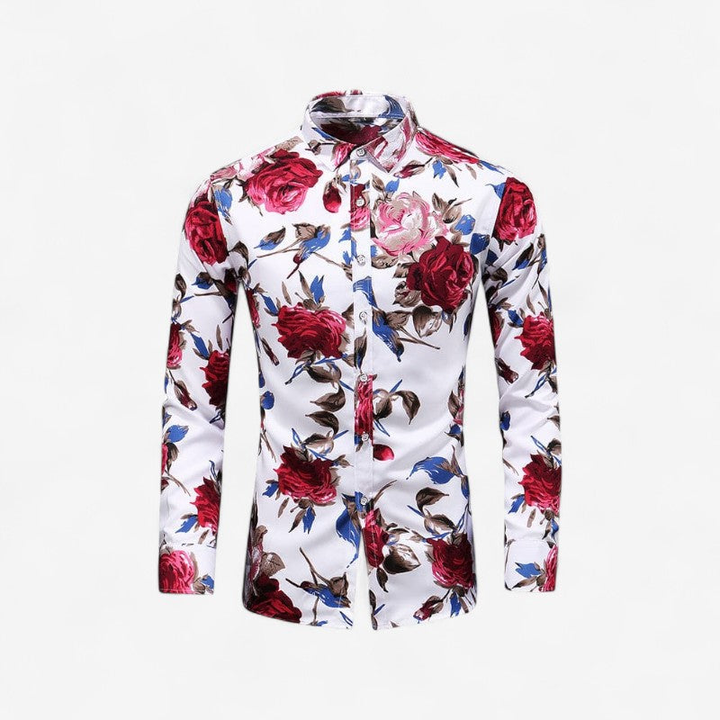 Rune – Langermet Skjorte med Blomstertrykk og Nedbrettet Krage