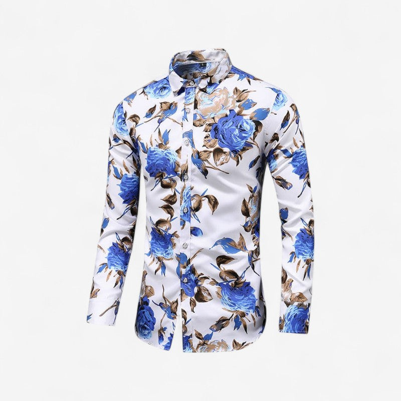 Rune – Langermet Skjorte med Blomstertrykk og Nedbrettet Krage