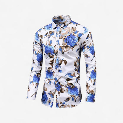 Rune – Langermet Skjorte med Blomstertrykk og Nedbrettet Krage