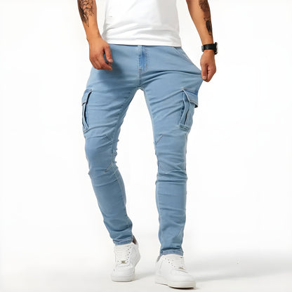 Jaxon - Casual cargobukse i denim med smal passform og sidelommer