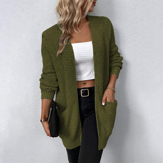 Hazel – Elegant langermet cardigan med åpen front og funksjonelle lommer