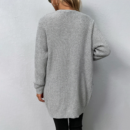 Hazel – Elegant langermet cardigan med åpen front og funksjonelle lommer