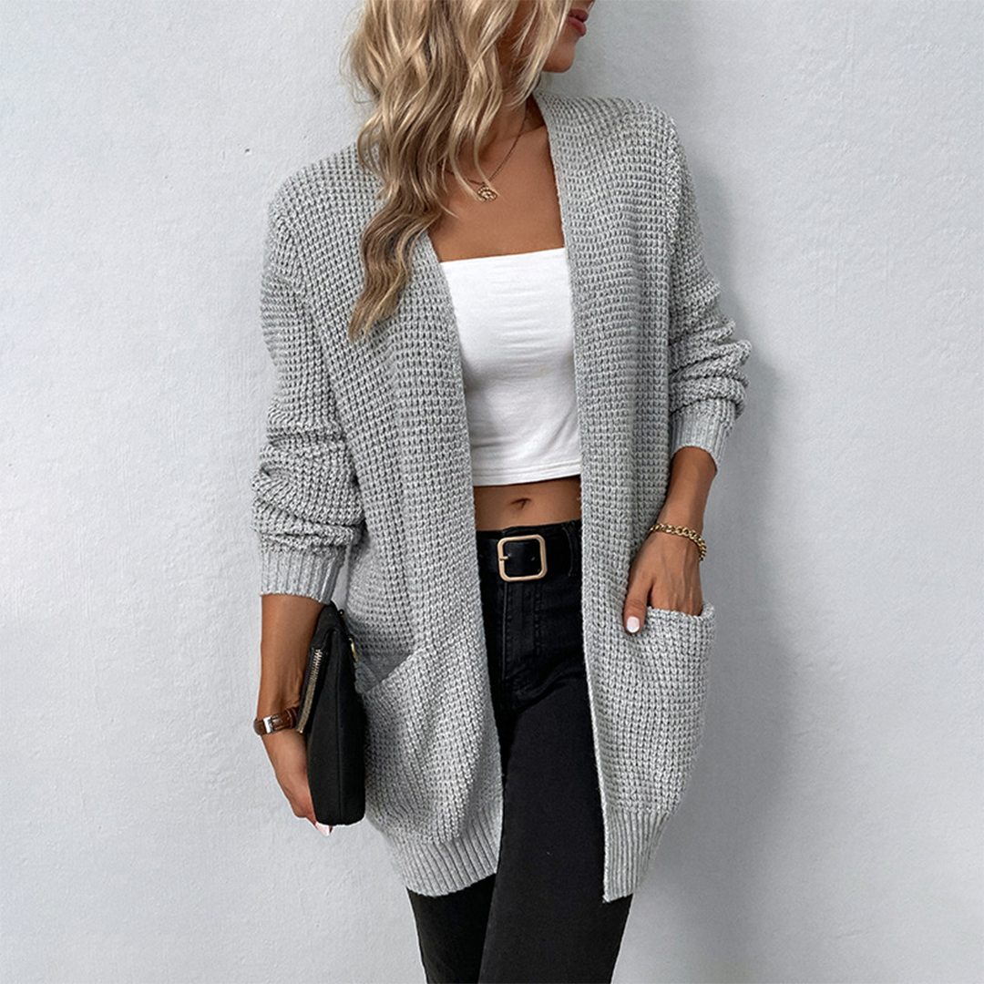 Hazel – Elegant langermet cardigan med åpen front og funksjonelle lommer