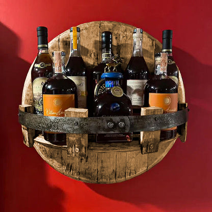 BarrelRack - Rund vegghylle for whiskyflasker med vintage fatdesign