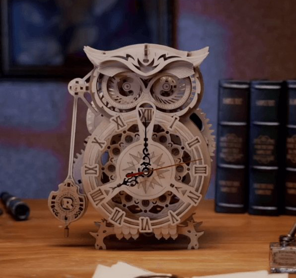 OwlCraft - 3D-puslespillpendelklokke med intrikat ugledesign
