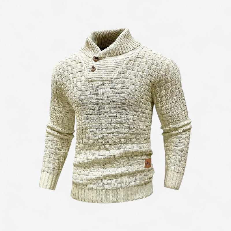 Oscar - Langermet Genser med Ribbet Kant og Knapp Detalj