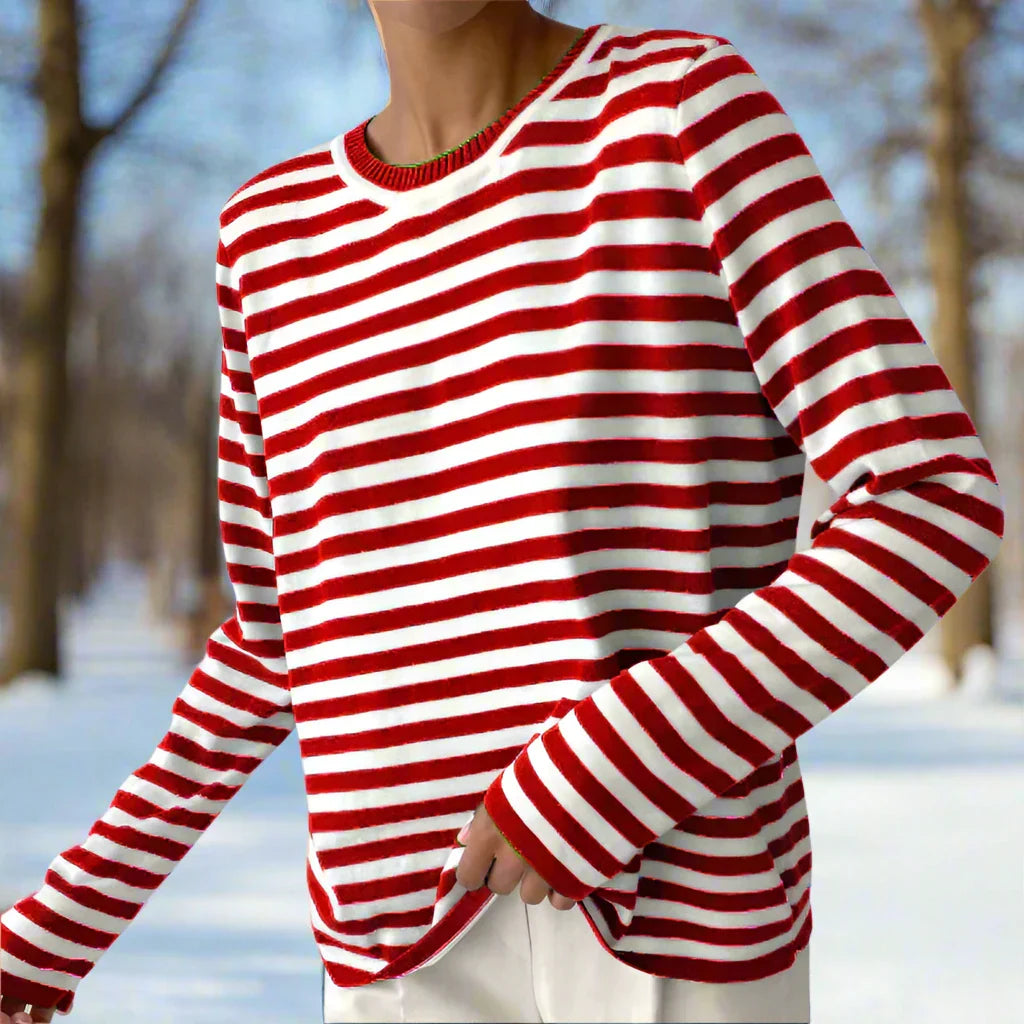 Olivia - Stripete sweatshirt med rund hals og lange ermer