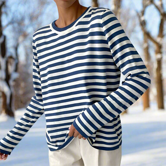 Olivia - Stripete sweatshirt med rund hals og lange ermer