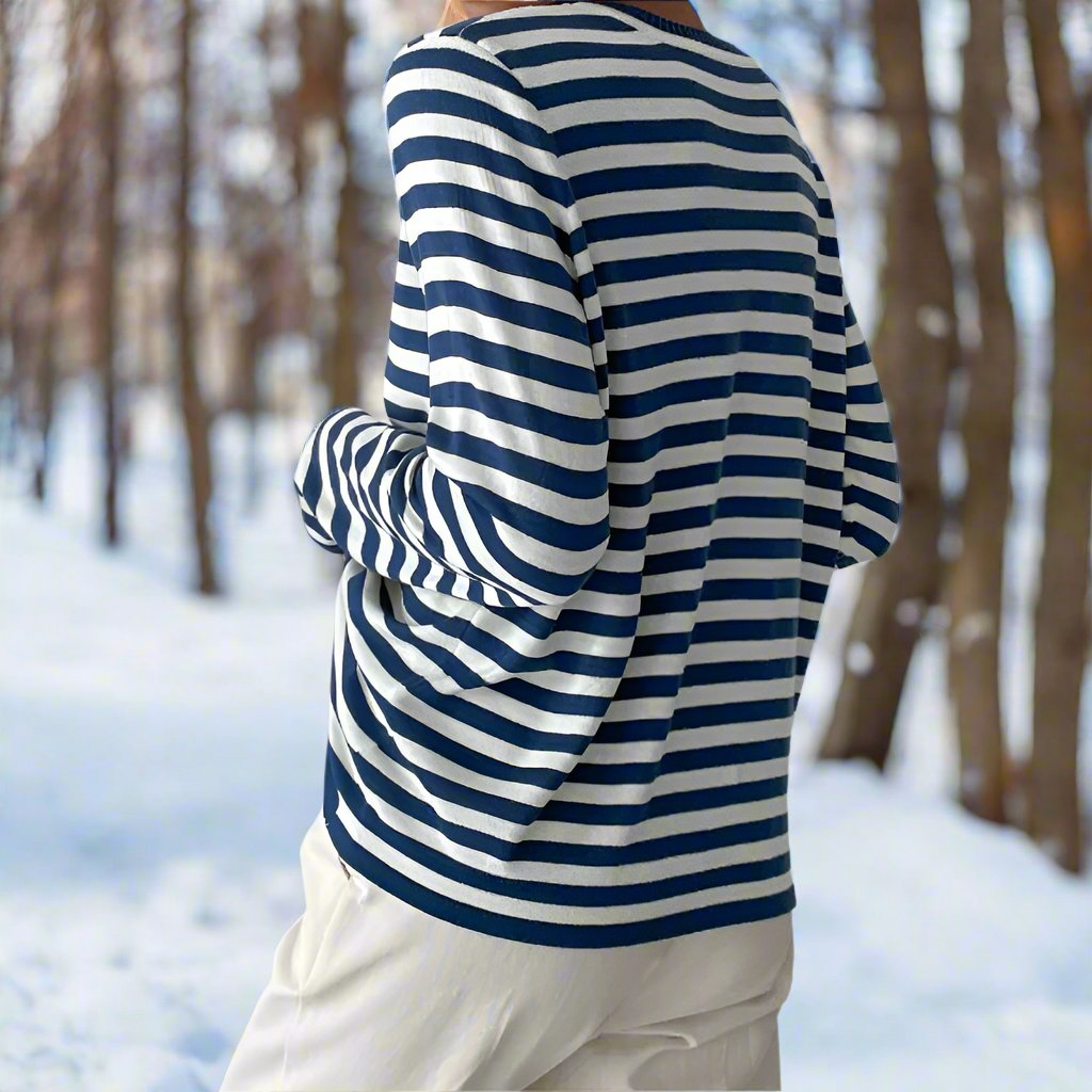 Olivia - Stripete sweatshirt med rund hals og lange ermer