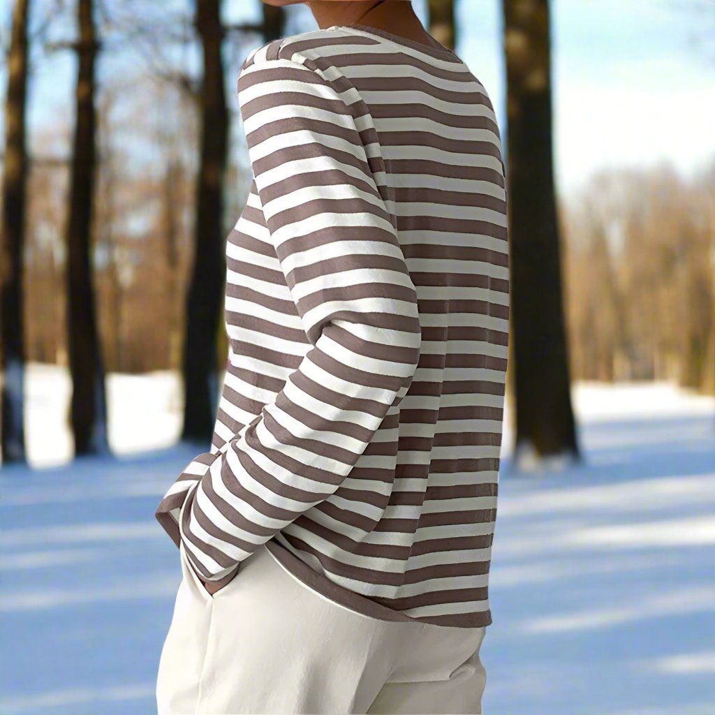 Olivia - Stripete sweatshirt med rund hals og lange ermer