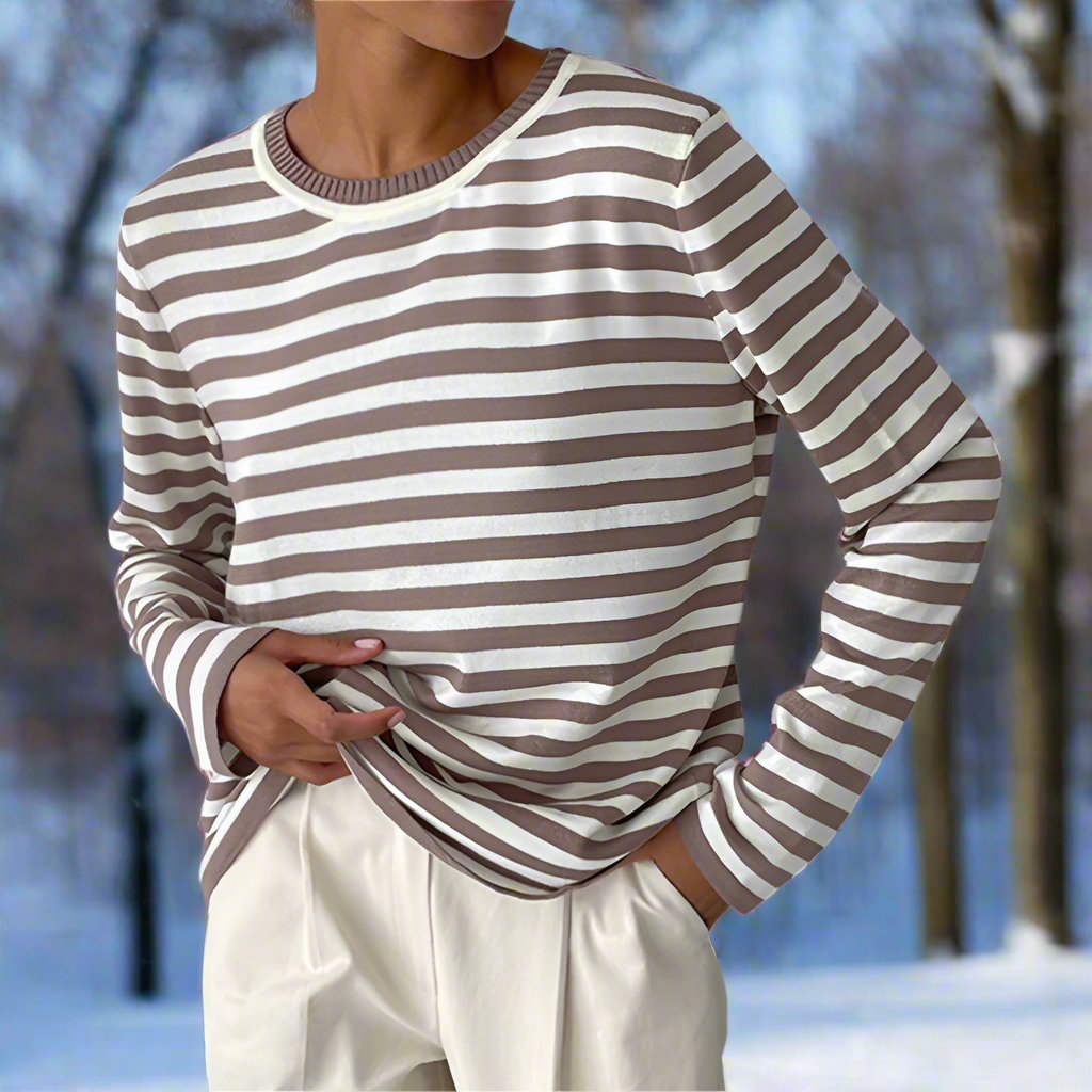 Olivia - Stripete sweatshirt med rund hals og lange ermer