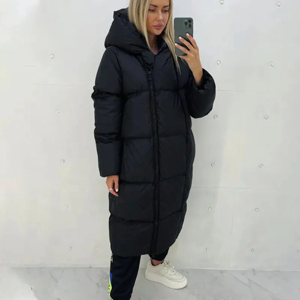 Frieda - Langermet Jakke med Glidelås og Hette Lang Modell med Lommer