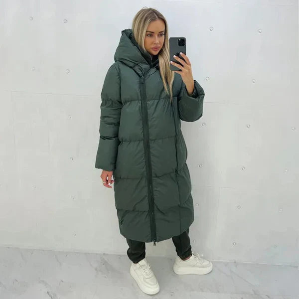 Frieda - Langermet Jakke med Glidelås og Hette Lang Modell med Lommer