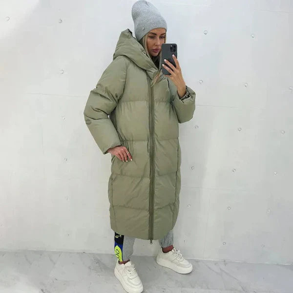 Frieda - Langermet Jakke med Glidelås og Hette Lang Modell med Lommer