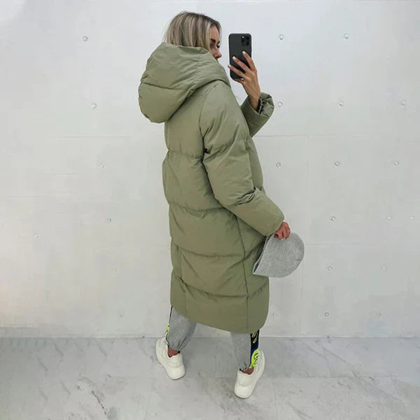 Frieda - Langermet Jakke med Glidelås og Hette Lang Modell med Lommer