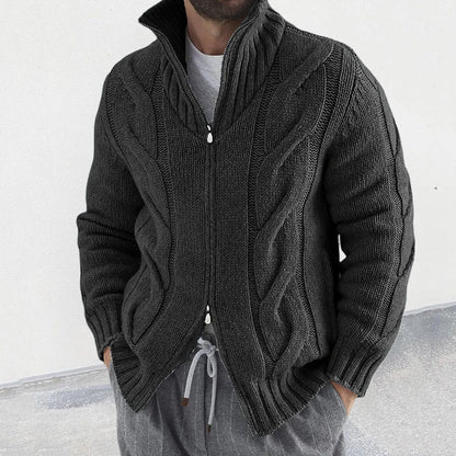 Erik - klassisk cardigan med toveis glidelås og strikket design