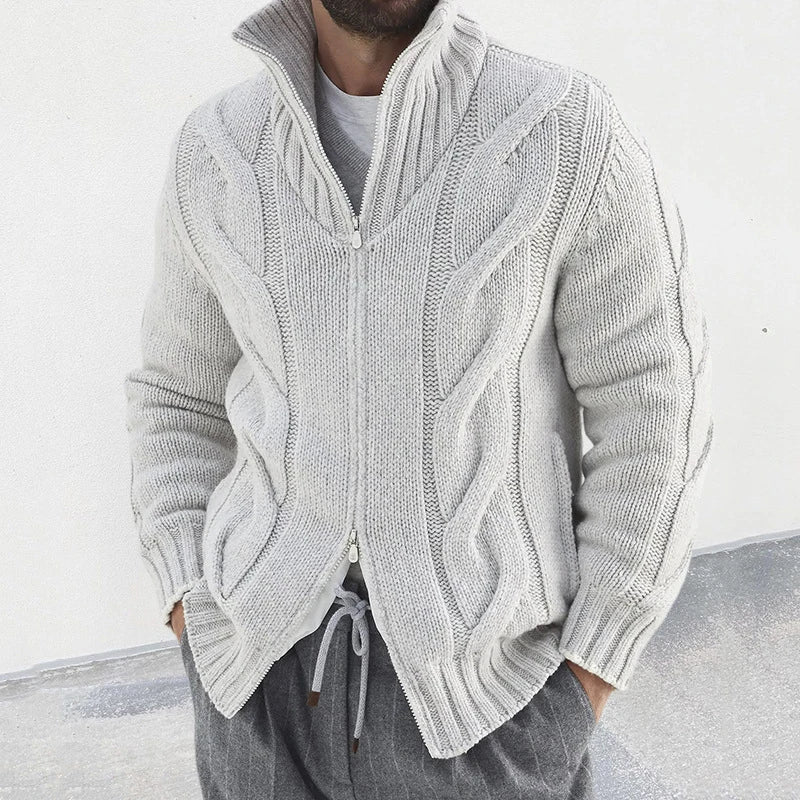 Erik - klassisk cardigan med toveis glidelås og strikket design