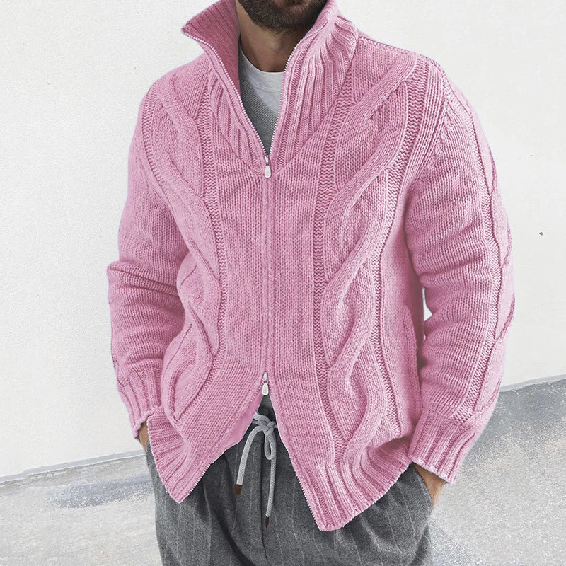 Erik - klassisk cardigan med toveis glidelås og strikket design