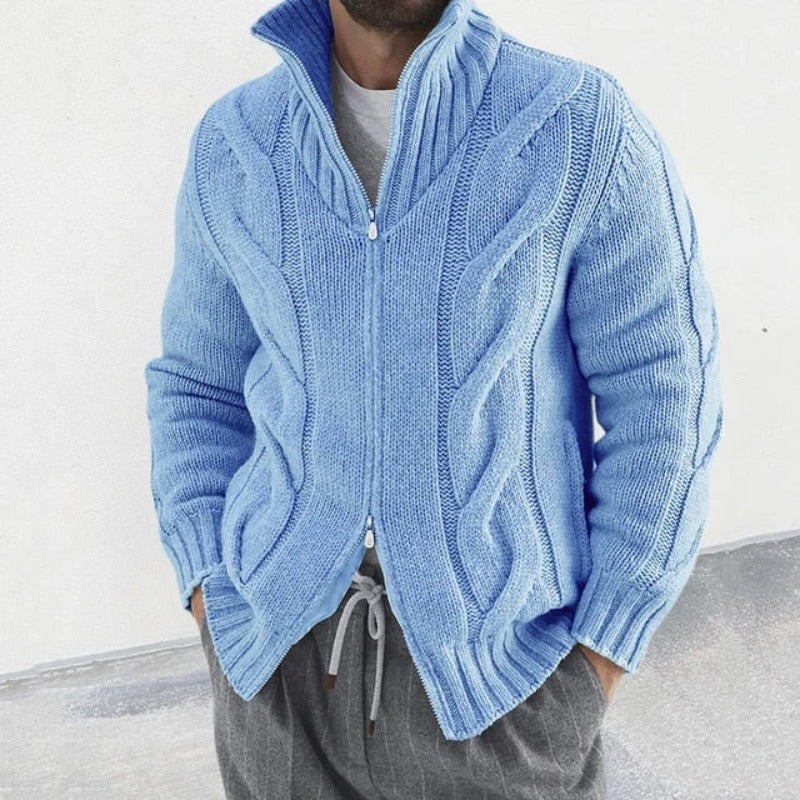 Erik - klassisk cardigan med toveis glidelås og strikket design
