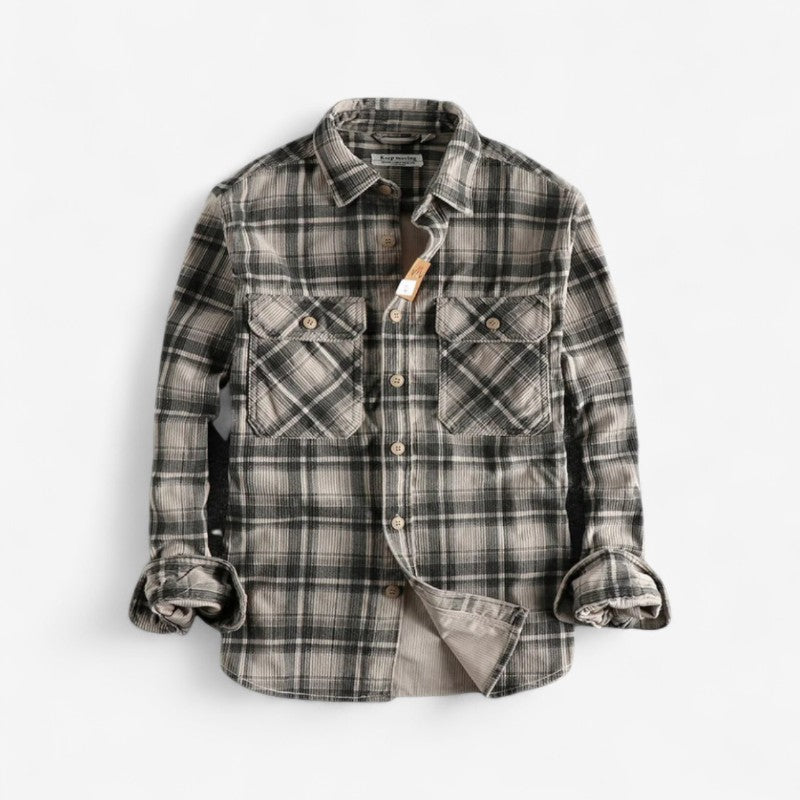 Aksel - Langermet Rutete Skjorte med Knapper og Nedslått Krage