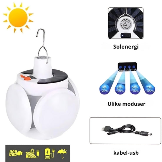 SolarGlow - Vanntett utendørslampe med solcelle- og USB-lading