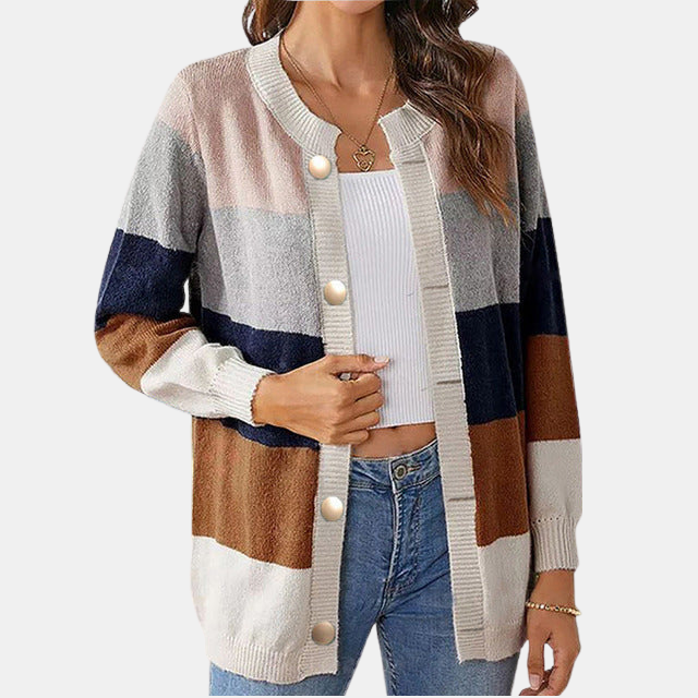Layla - Flerfarget stripete cardigan med overdimensjonerte knapper