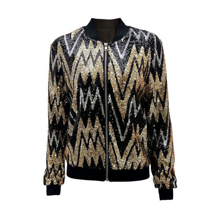 Clara - Uformell bomberjakke med paljett og glidelås med lange ermer