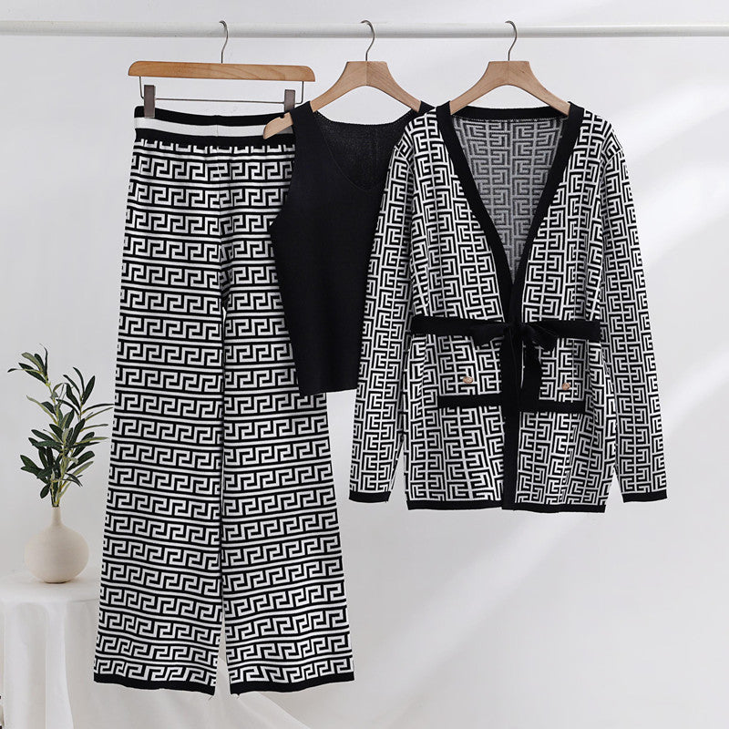 Maxine - Strikket langermet Jacquard-frakk og buksesett