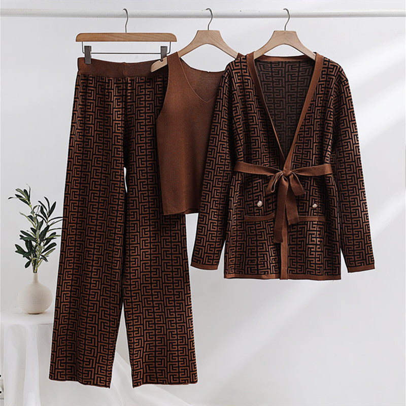 Maxine - Strikket langermet Jacquard-frakk og buksesett
