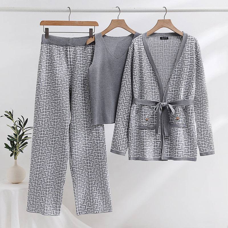 Maxine - Strikket langermet Jacquard-frakk og buksesett