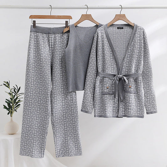 Maxine - Strikket langermet Jacquard-frakk og buksesett