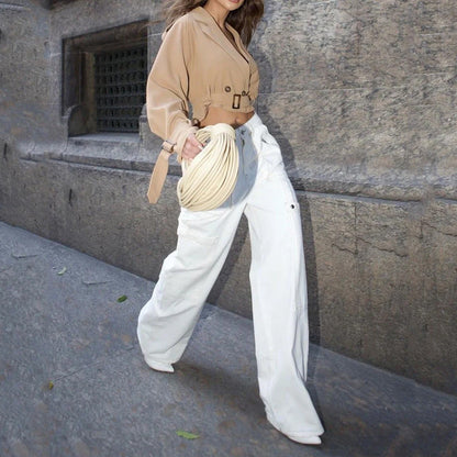 Megan - Cargobukser med høy midje med bred silhuett og glidelåsdetaljer