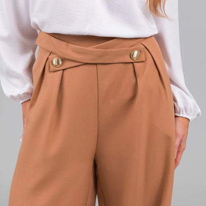 Rebecca - Bukser med høy midje og vidde ben med knappdetalj