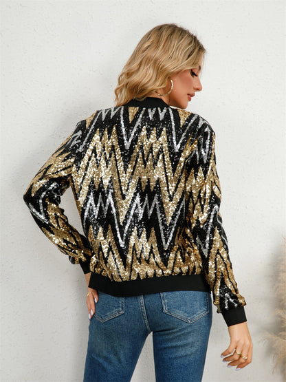 Clara - Uformell bomberjakke med paljett og glidelås med lange ermer