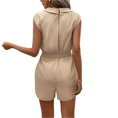 Zoe – V-hals jumpsuit i ett stykke med elastisk midje og funksjonelle lommer