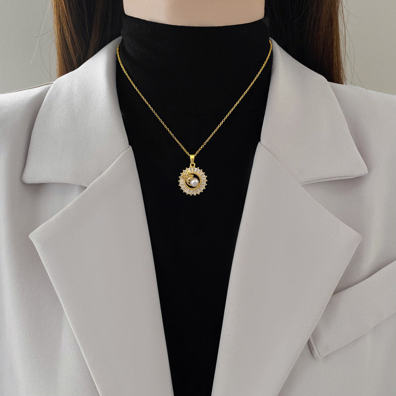 PearlLuxe - Halskjede og øredobbersett med geometrisk design