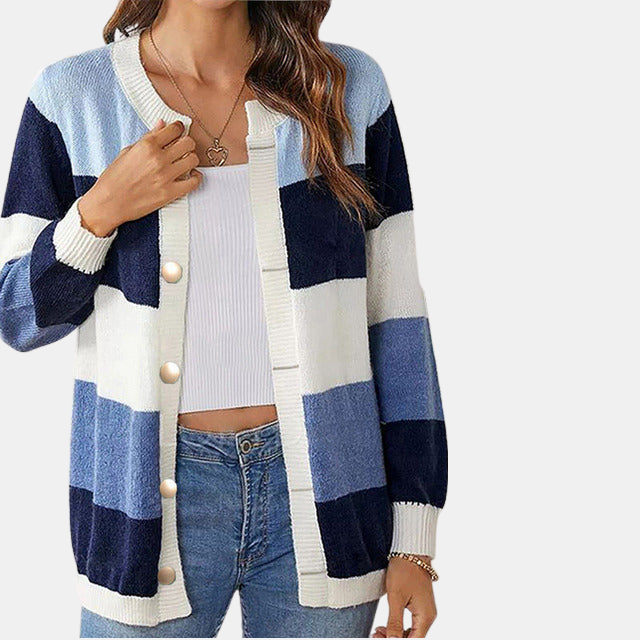 Layla - Flerfarget stripete cardigan med overdimensjonerte knapper