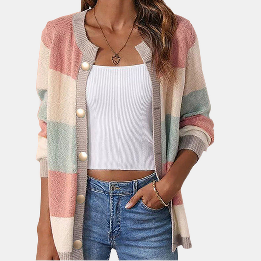 Layla - Flerfarget stripete cardigan med overdimensjonerte knapper