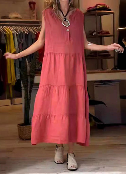 Faye - Ermeløs Kjole Med V Hals Og Lagdelt Design