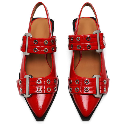 Lana - Slingback Flate Sandaler med Spiss Tå og Spenne