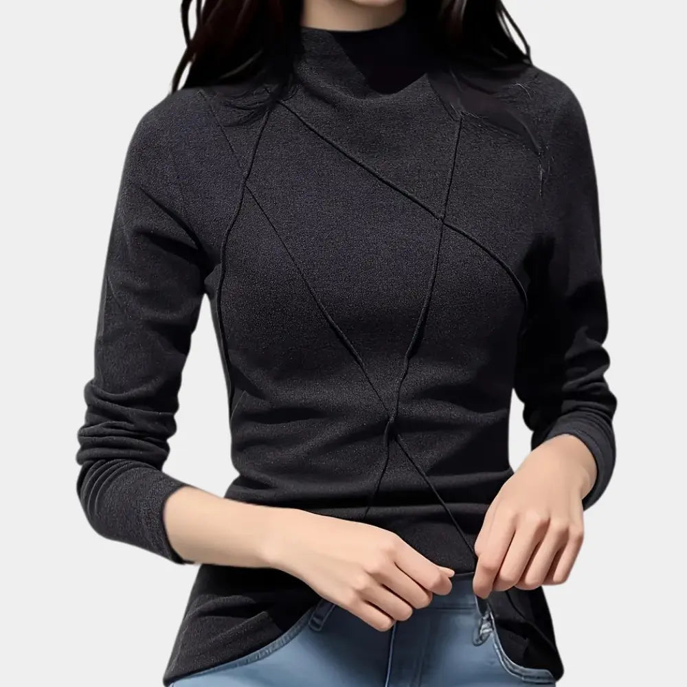 Isabella - Slim Fit mokkahals genser med Asymmetrisk Design
