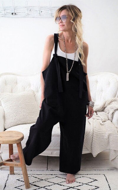Mia - Uformell jumpsuit med justerbare stropper og brede ben