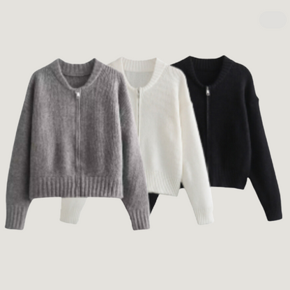 Rosa - Klassisk Langermet Vintage Vest med Glidelås for Varme og Stil