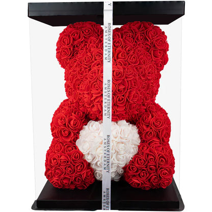 Roseheart - Rosebjørn Skulptur Håndlaget med Syntetiske Roser